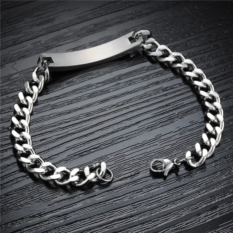 Custom Text Engraving Stainless Steel Fashion Couple Chain Bracelets