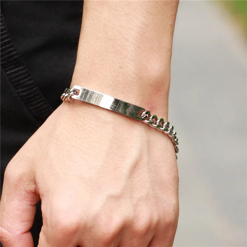 Custom Text Engraving Stainless Steel Fashion Couple Chain Bracelets