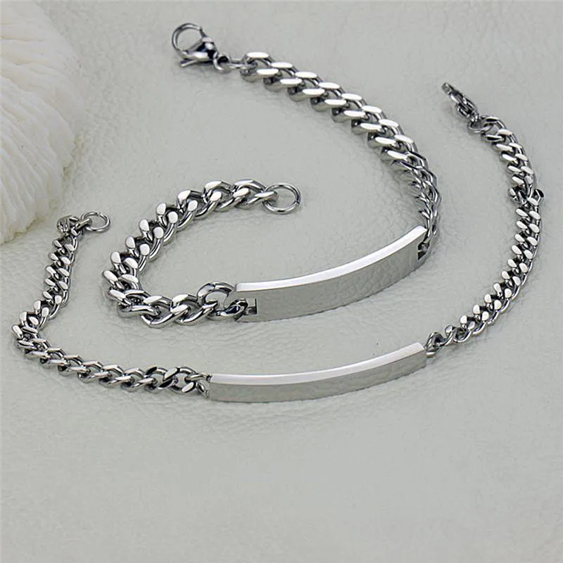 Custom Text Engraving Stainless Steel Fashion Couple Chain Bracelets