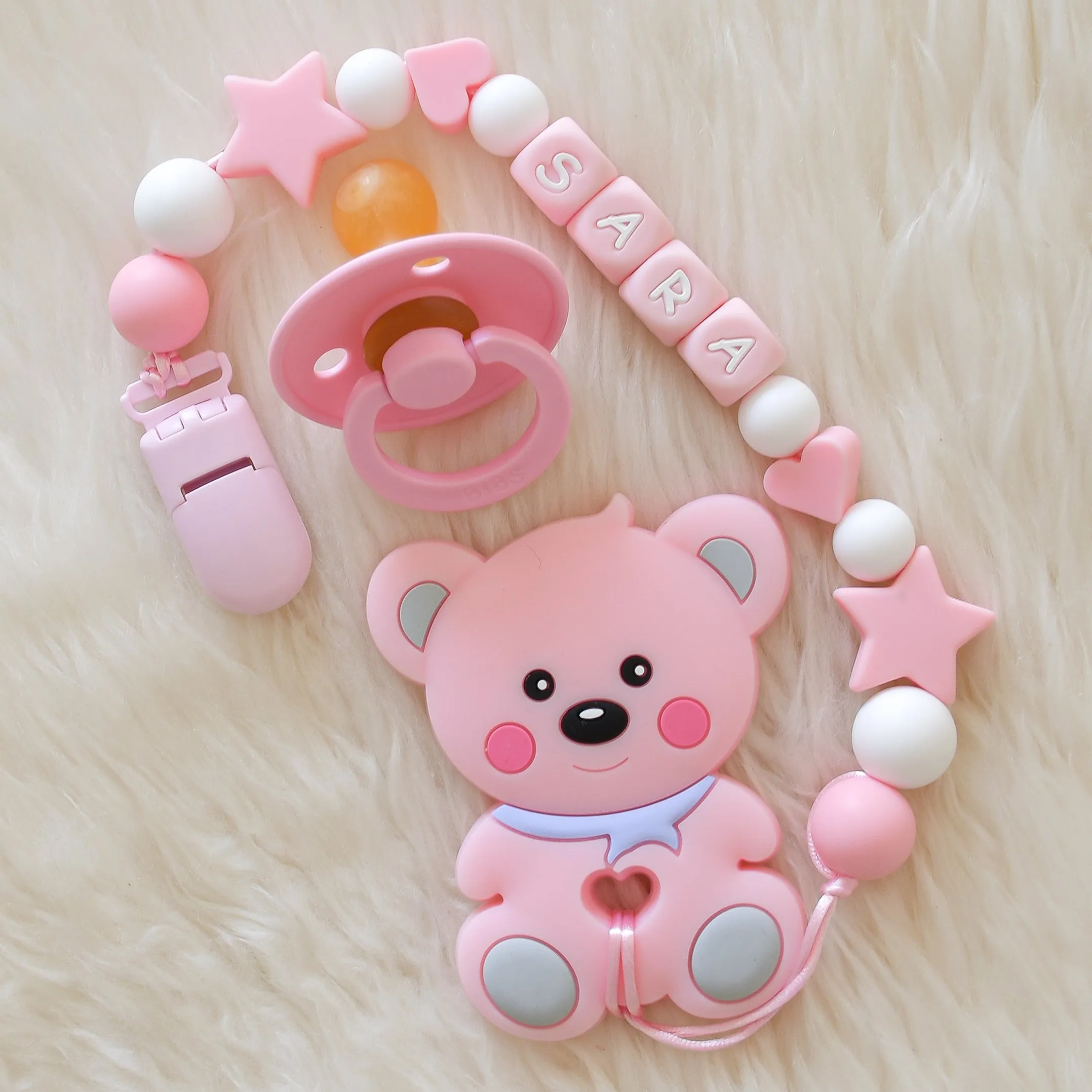 Cute Baby Bear Personalised Pacifier Clip