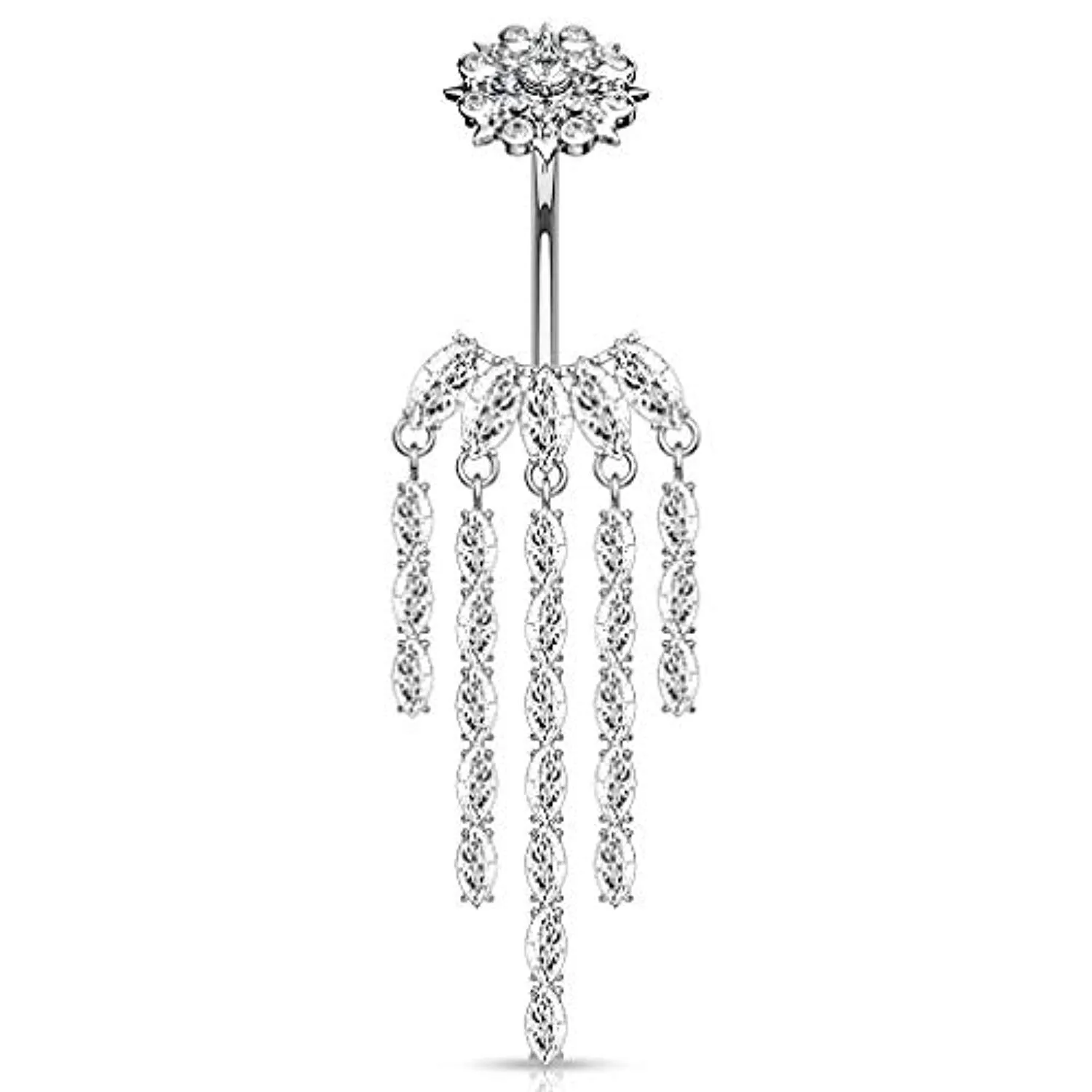 CZ Chandelier with Internally Threaded CZ Flower Top 316L Surgical Steel WildKlass Belly Button Navel Rings