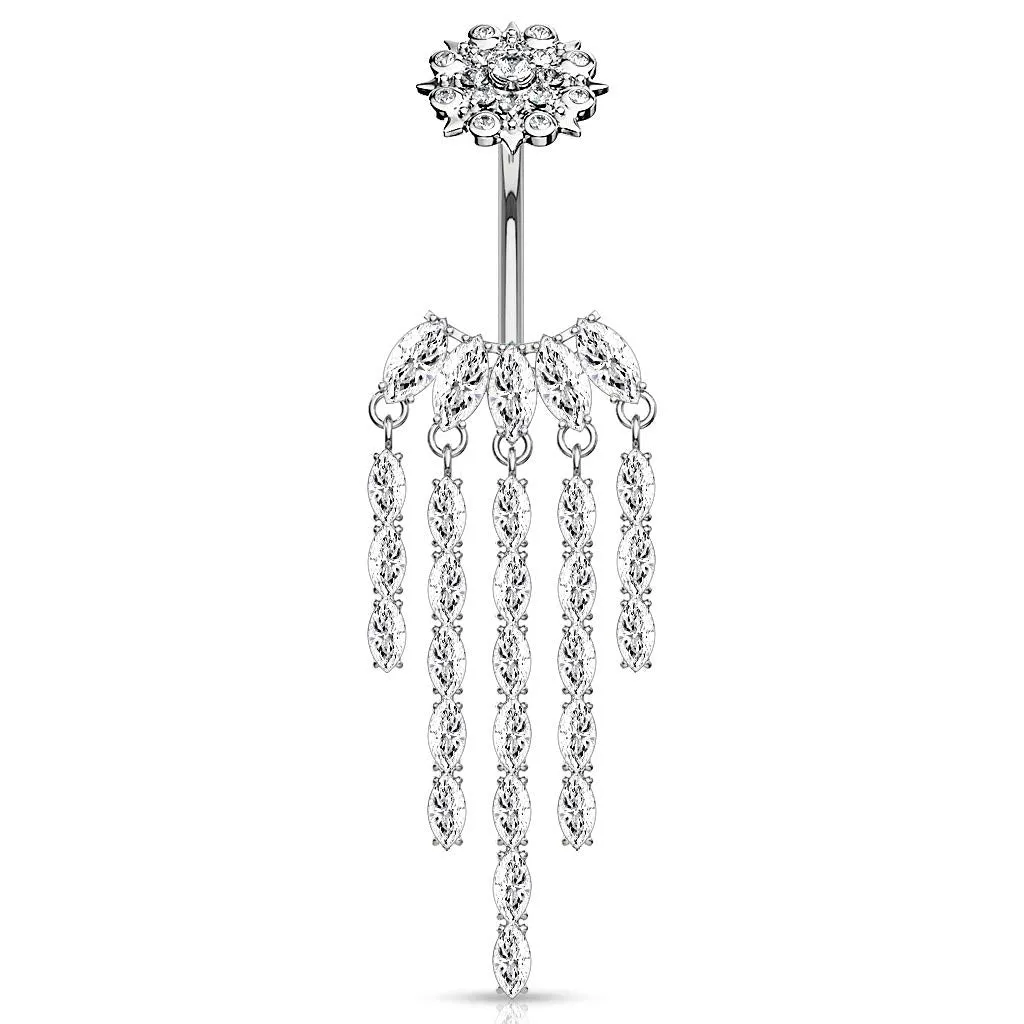 CZ Chandelier with Internally Threaded CZ Flower Top 316L Surgical Steel WildKlass Belly Button Navel Rings