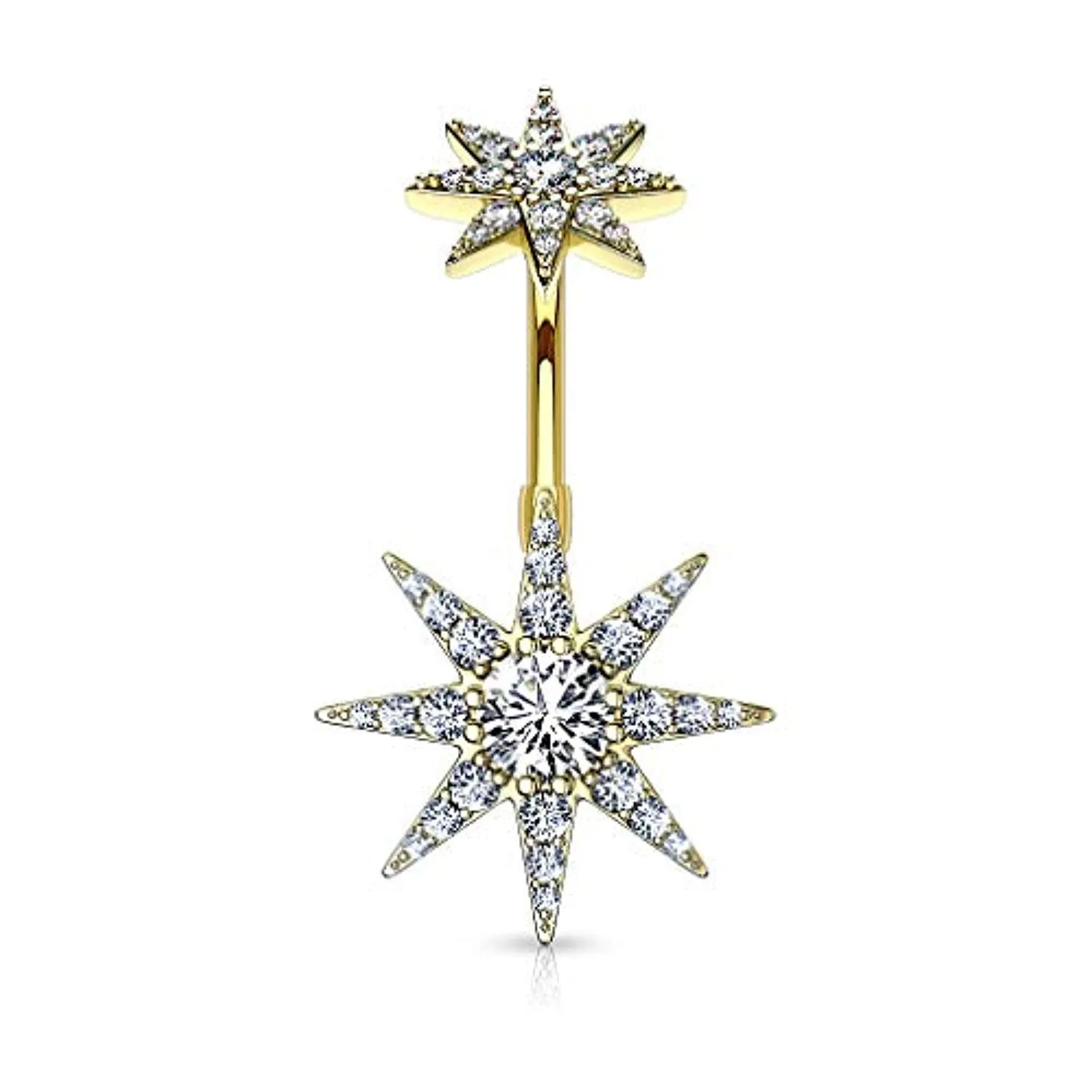 CZ Paved Starburst with Internally Threaded CZ Starburst Top 316L Surgical Steel WildKlass Belly Button Navel Rings