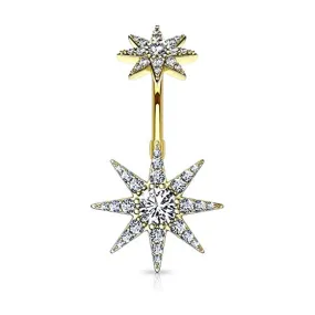 CZ Paved Starburst with Internally Threaded CZ Starburst Top 316L Surgical Steel WildKlass Belly Button Navel Rings