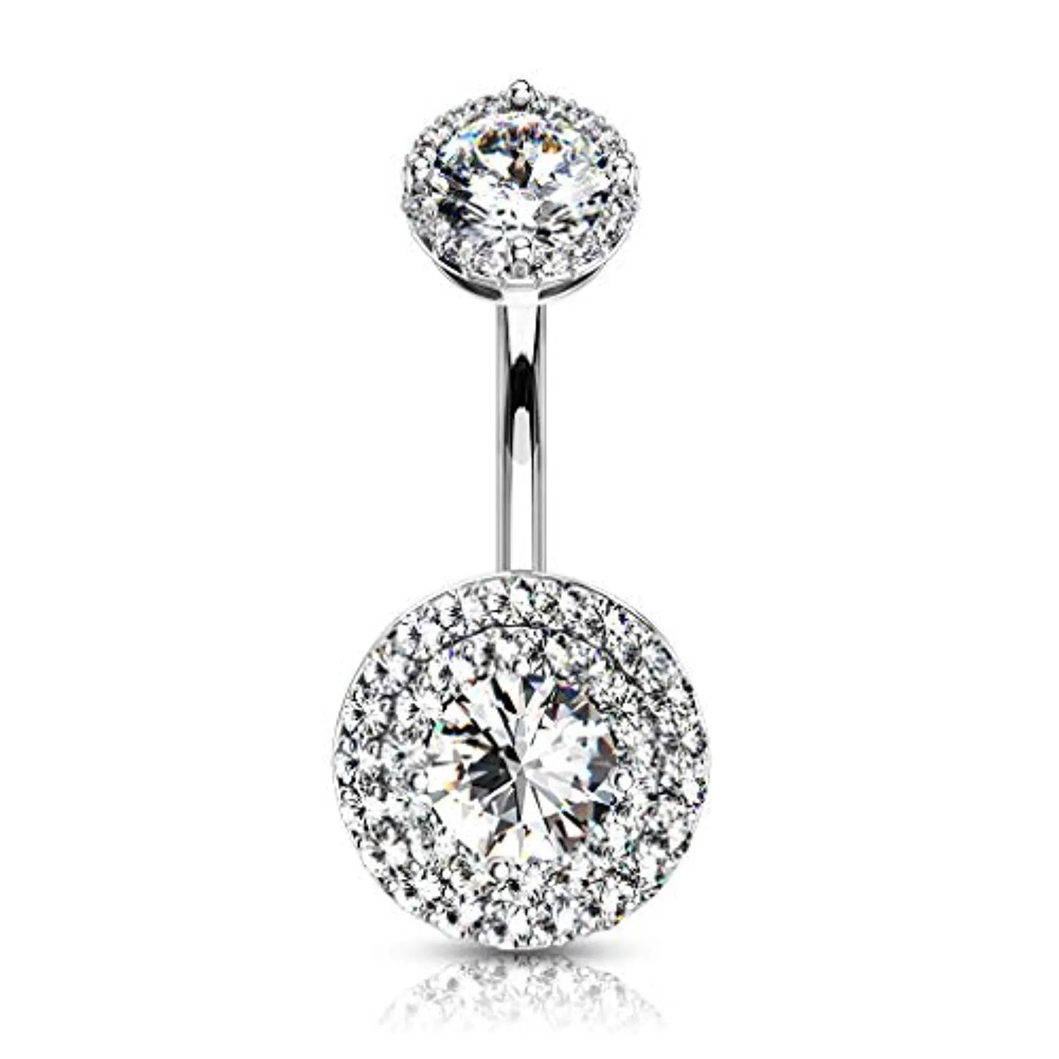 Double Tier Paved CZ Around Large CZ with Internally Threaded Matching Top 316L Surgical Steel WildKlass Belly Rings