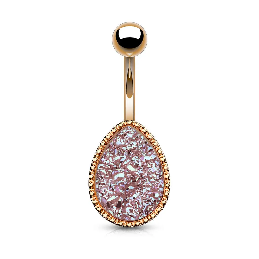 Druzy Stone Tear Drop Set PVD Rose Gold Over 316L Surgical Steel WildKlass Belly Button Navel Rings