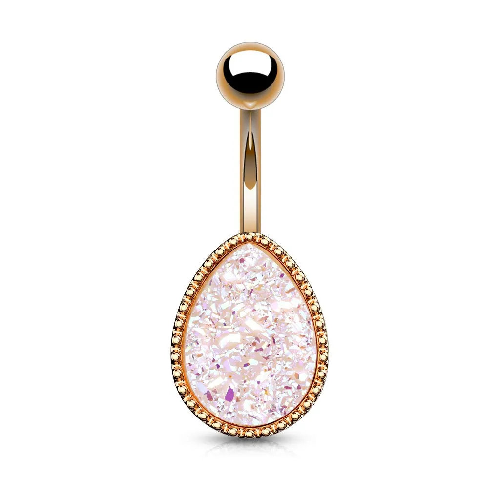 Druzy Stone Tear Drop Set PVD Rose Gold Over 316L Surgical Steel WildKlass Belly Button Navel Rings