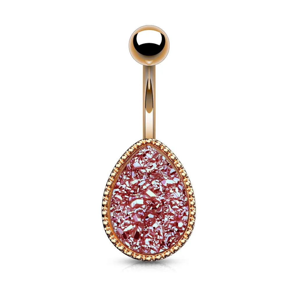 Druzy Stone Tear Drop Set PVD Rose Gold Over 316L Surgical Steel WildKlass Belly Button Navel Rings