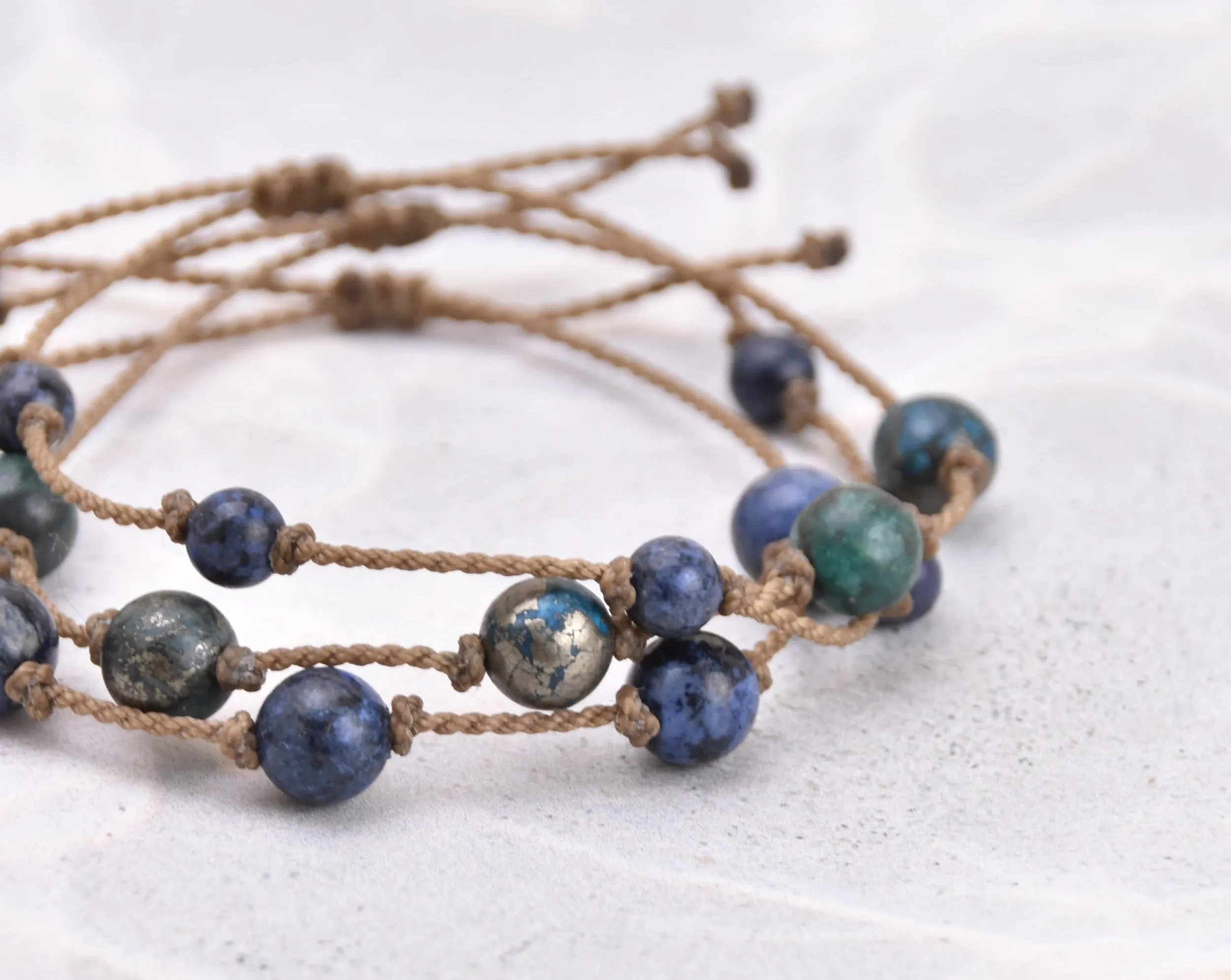 Dumortierite & Pyrite Jade Bracelets