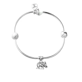 Elephant | Soft Bangle Charm Bracelet | Howlite