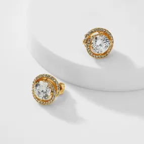 FRAMED ROUND CZ CLIP EARRINGS