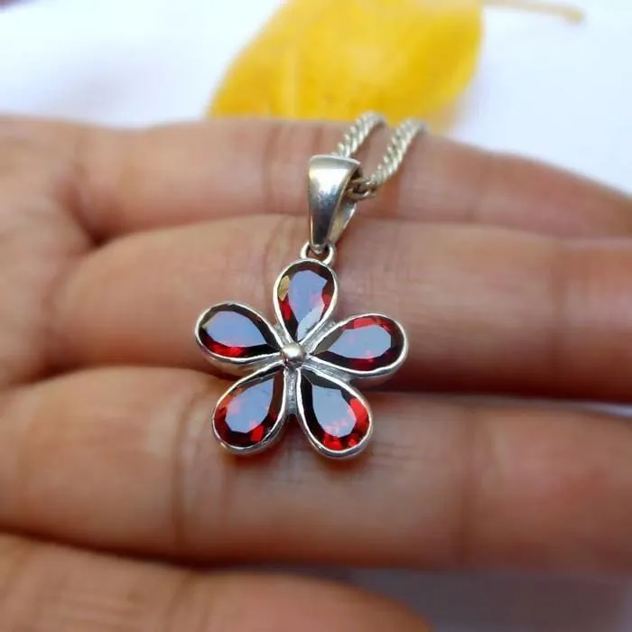 Garnet Pendant Flower Necklace sterling silver pendant, Red garnet pendant necklace, Garnet jewelry January Birthstone Christmas Gift