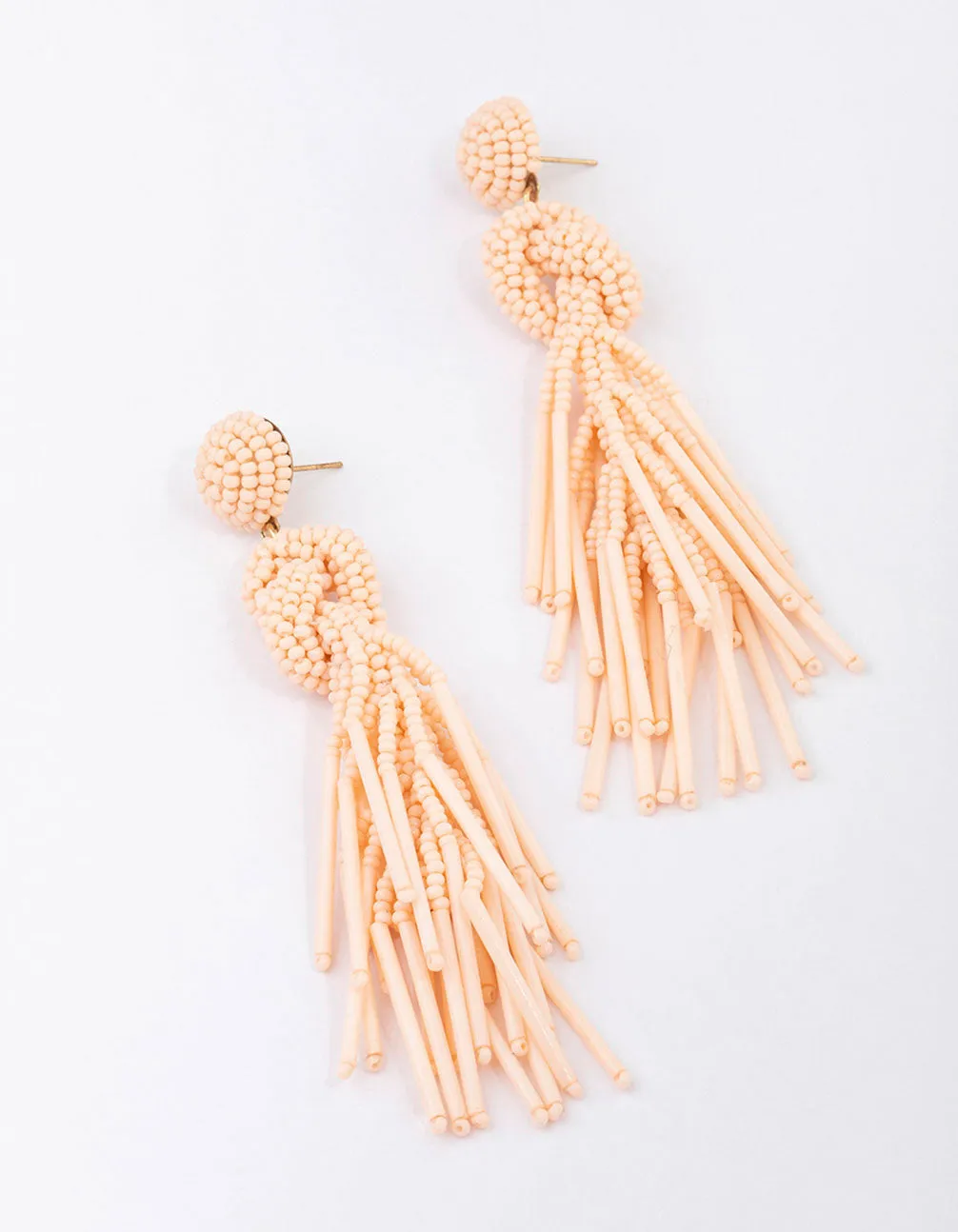 Gold Beaded Tassel Drop Earrings