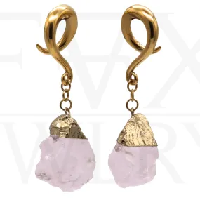 Golden Rose Quartz Nugget Ear Weights