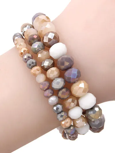 Grey Tones Crystal Beaded Stretch Bracelets 3 pc set