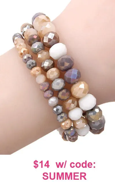 Grey Tones Crystal Beaded Stretch Bracelets 3 pc set