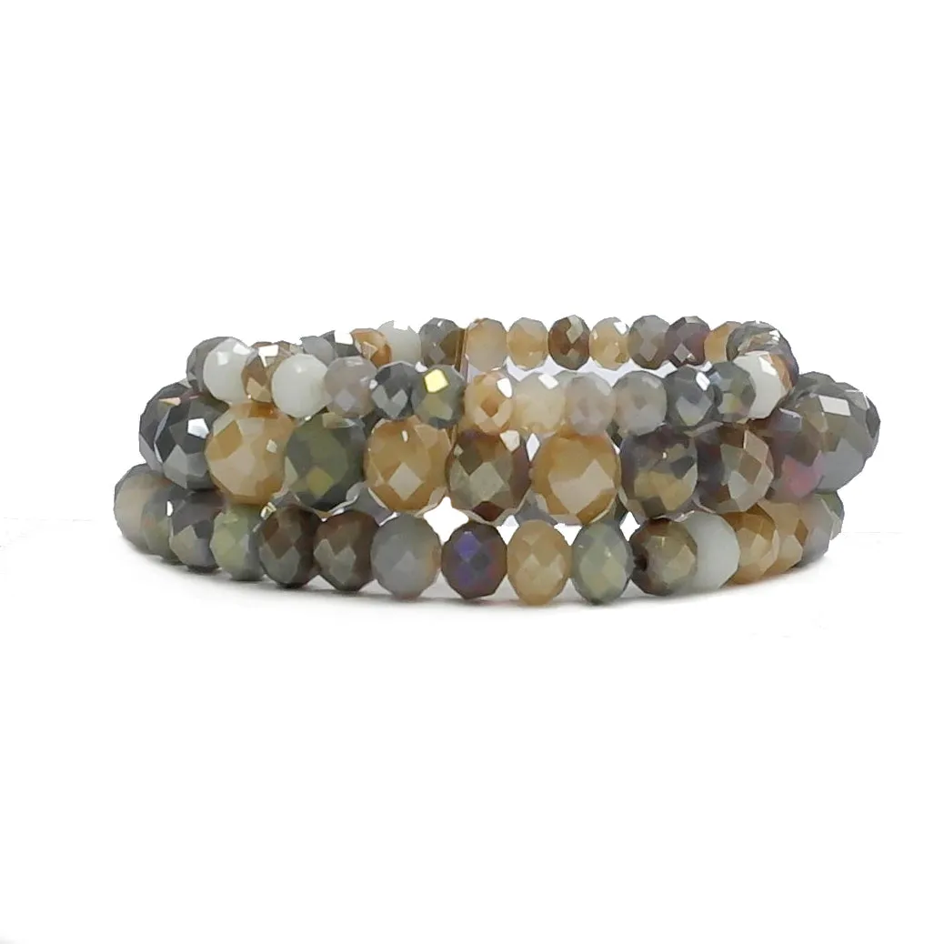 Grey Tones Crystal Beaded Stretch Bracelets 3 pc set