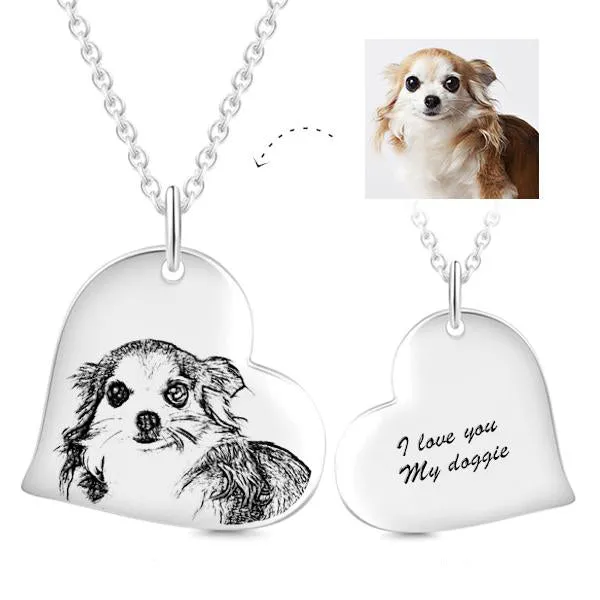 Heart Pendant Custom Pet Photo Necklace- Personalized Heart With Photo And Text