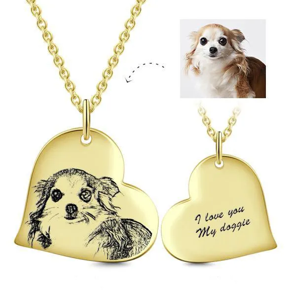 Heart Pendant Custom Pet Photo Necklace- Personalized Heart With Photo And Text