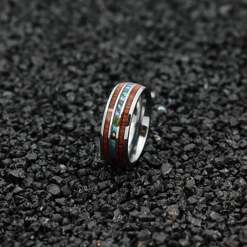 His & Her 6mm/8mm Hawaiian Koa Wood And Abalone Shell Tungsten Carbide Rings Set