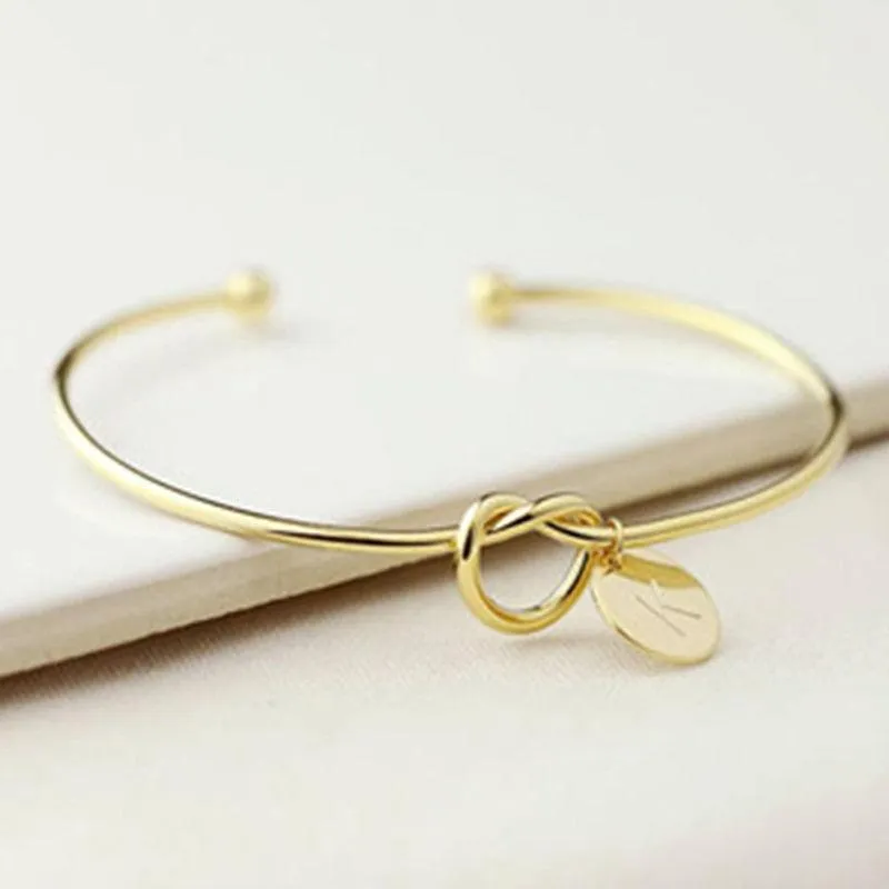 Initial Alloy Letter Charm Open Cuff Bracelets For Women