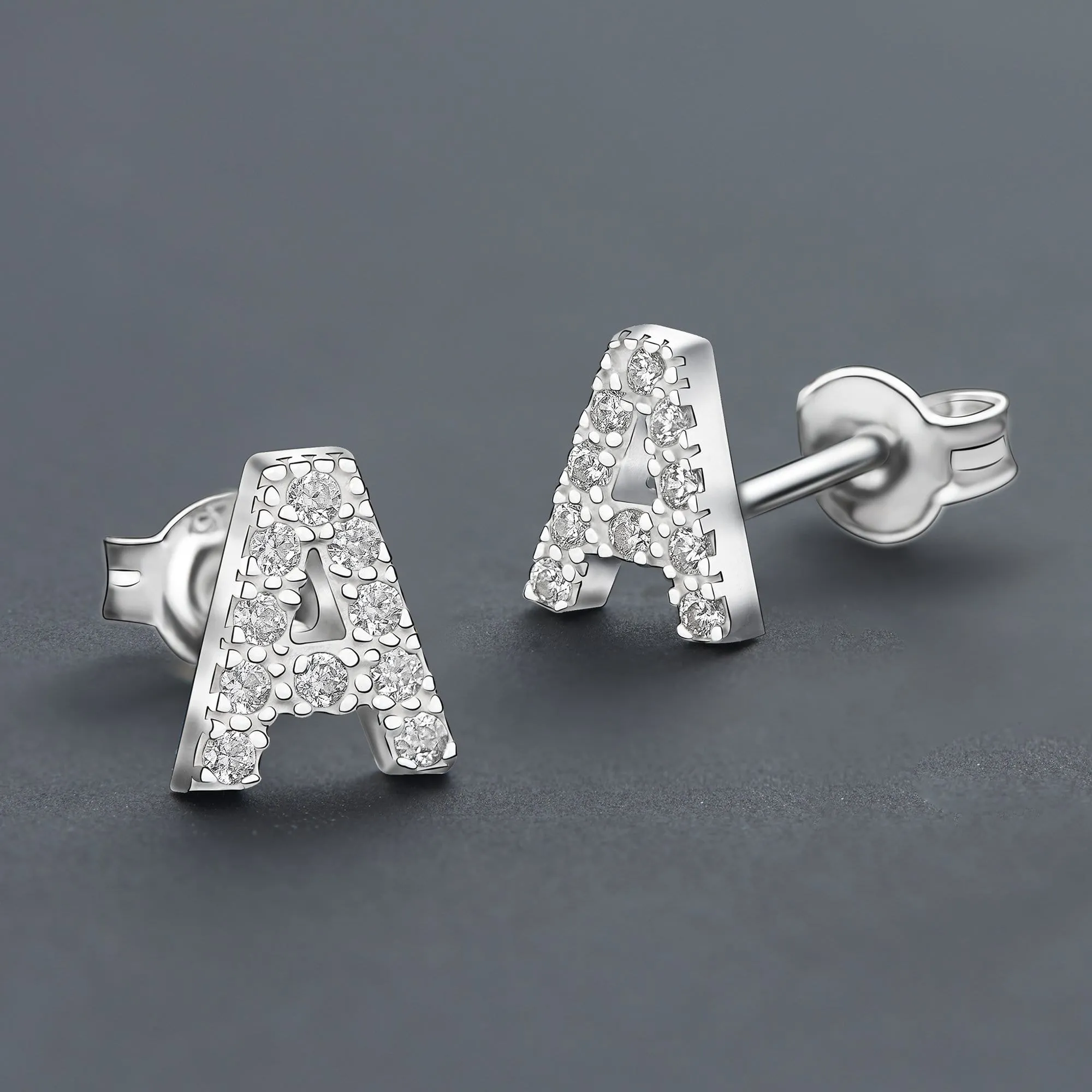 Initial Earrings Sterling Silver Stud Earrings