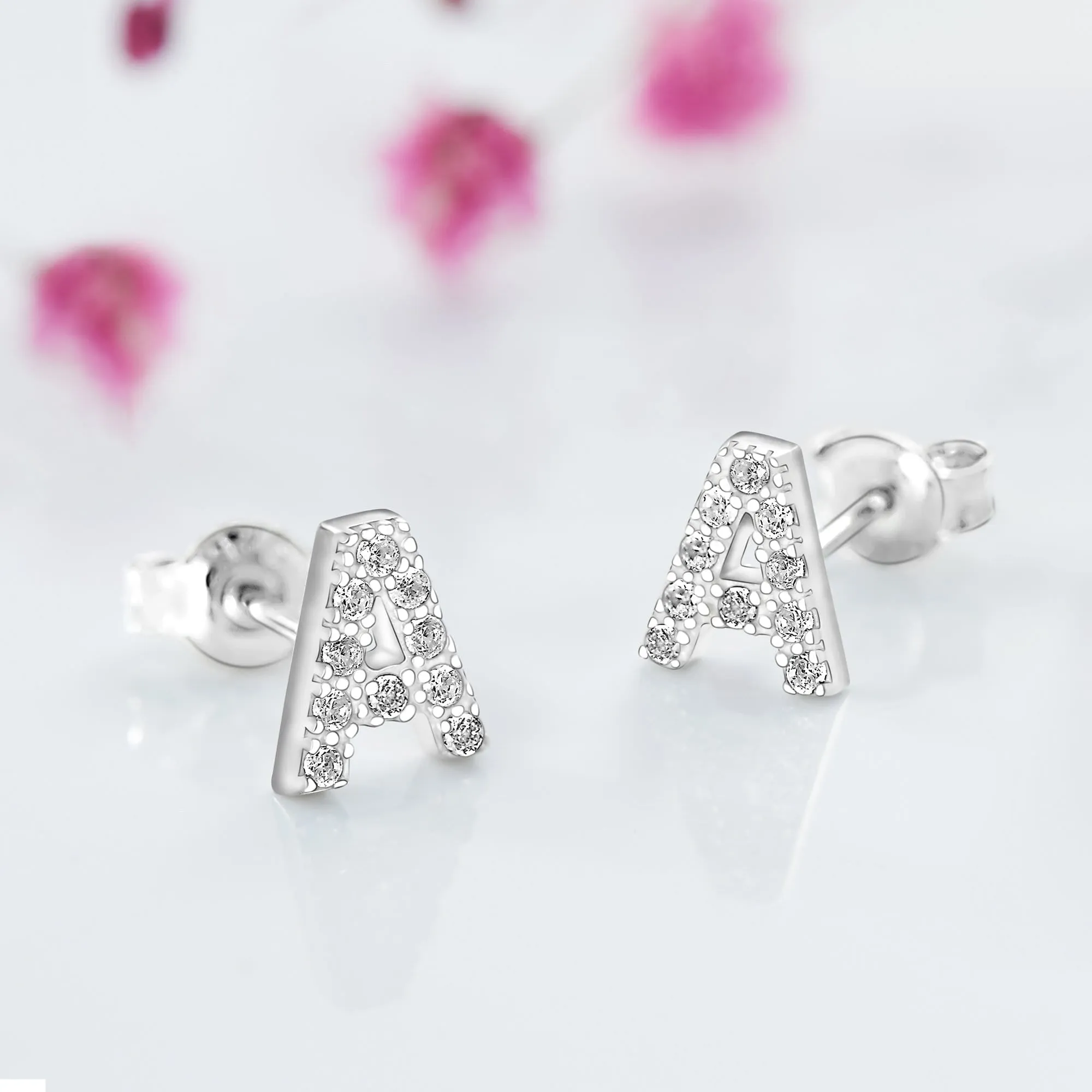 Initial Earrings Sterling Silver Stud Earrings