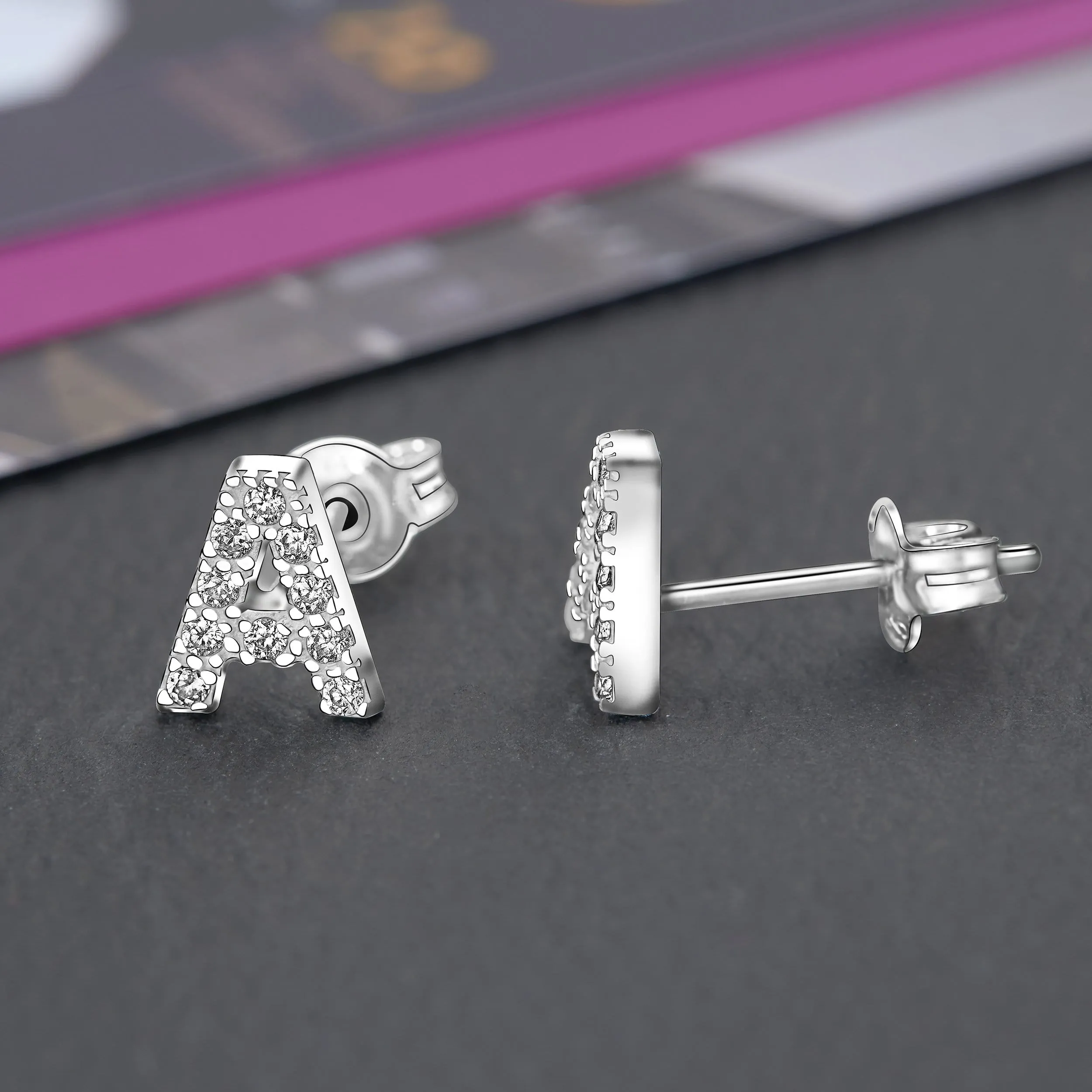 Initial Earrings Sterling Silver Stud Earrings