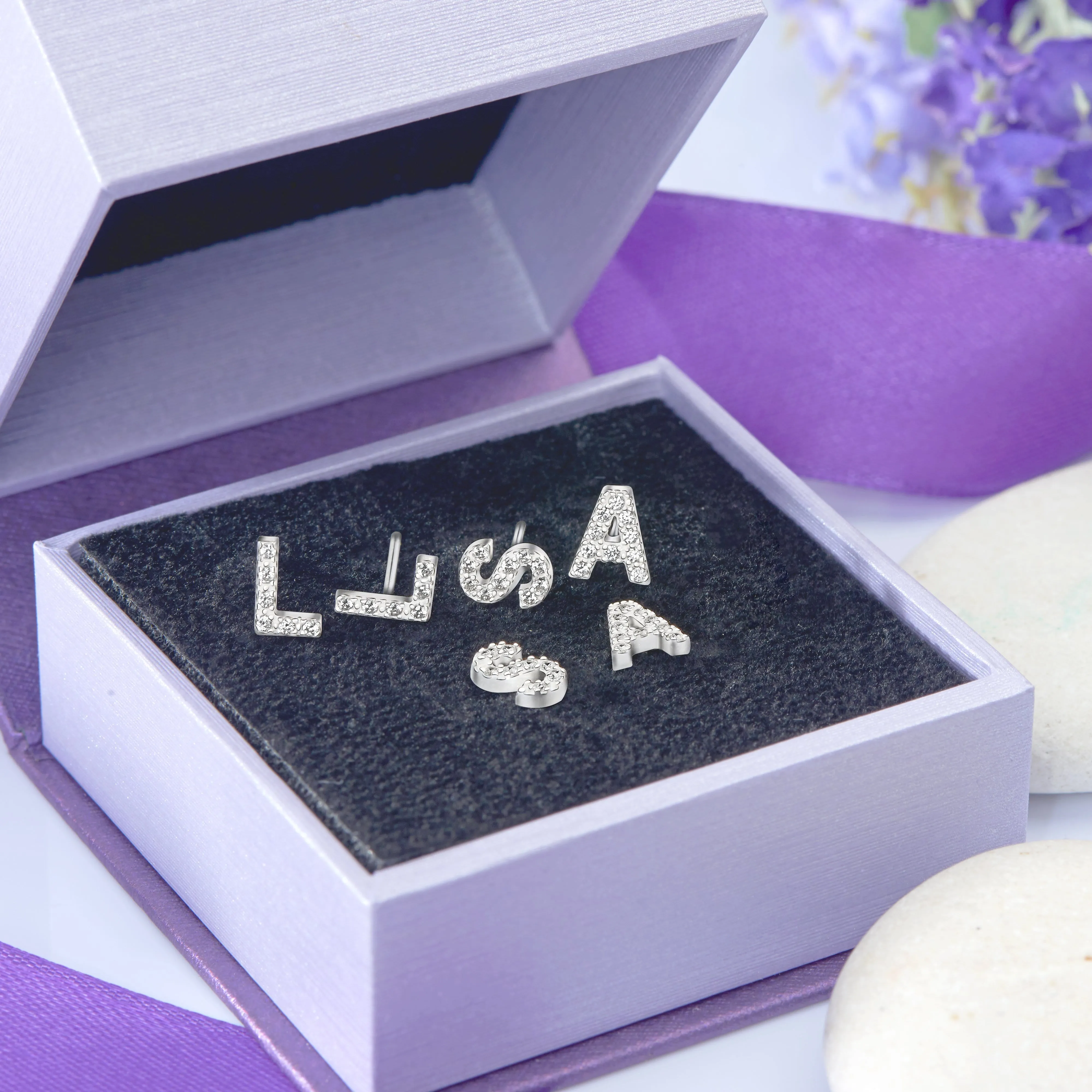 Initial Earrings Sterling Silver Stud Earrings