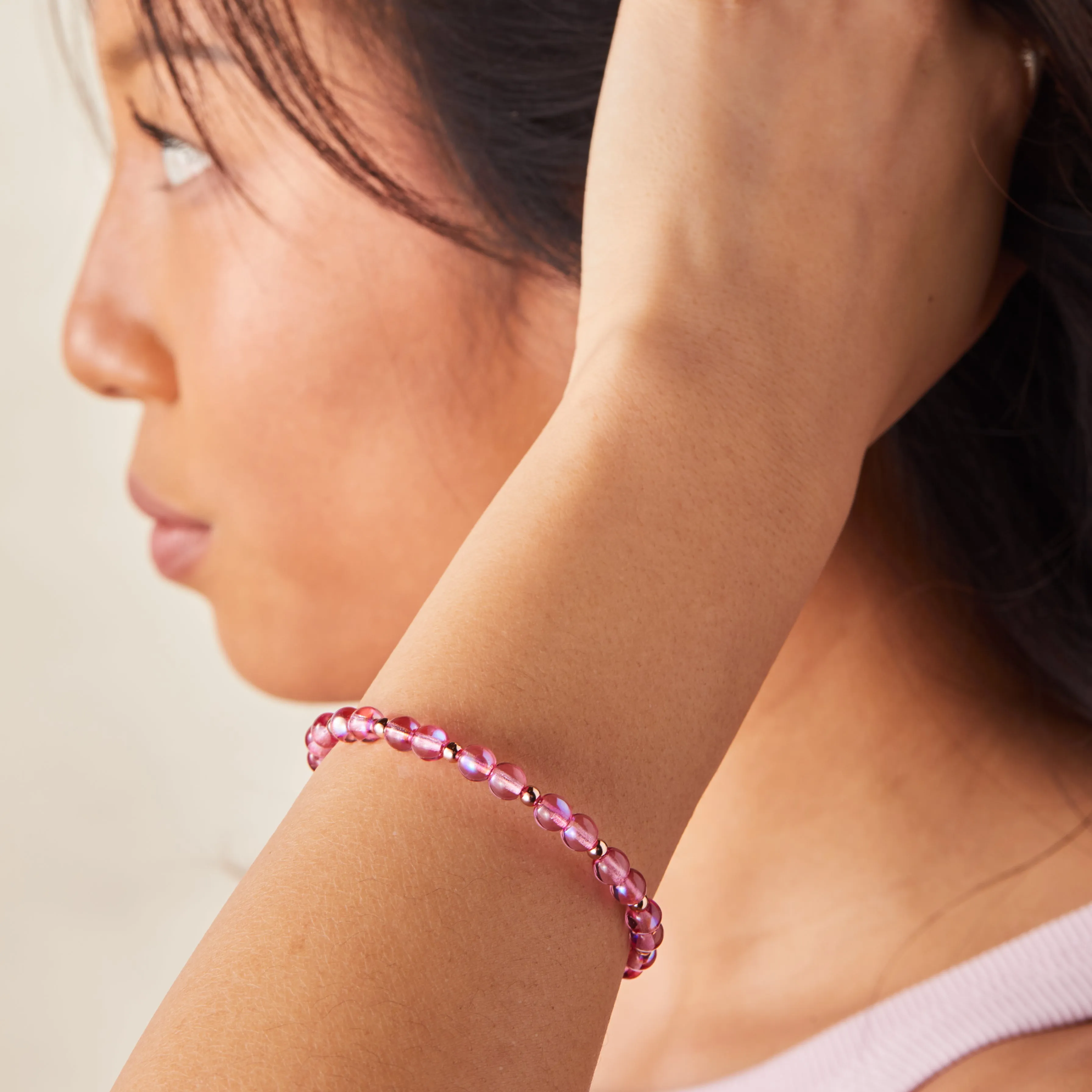 Iridescent Beaded Bangle, Fuschia