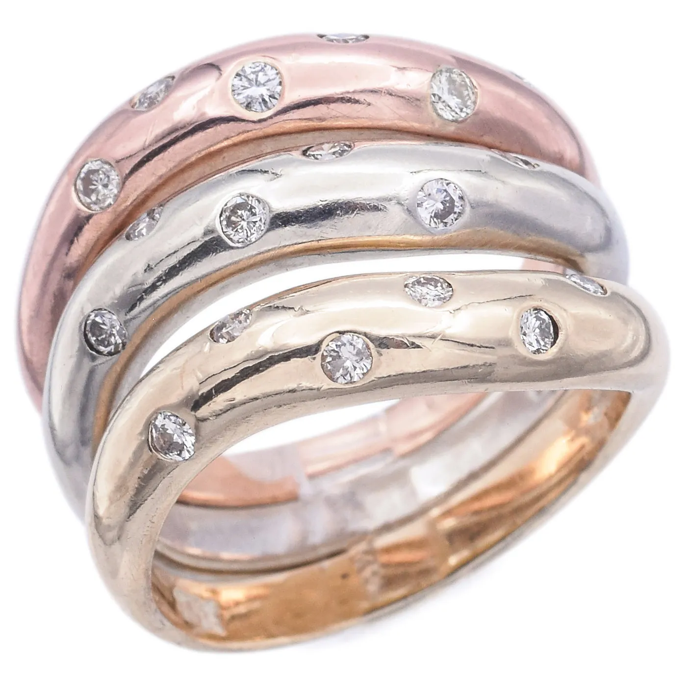 Lot of 3 14K Multi-Tone Gold 0.27 TCW Diamond Swirl Stackable Band Rings Size 6