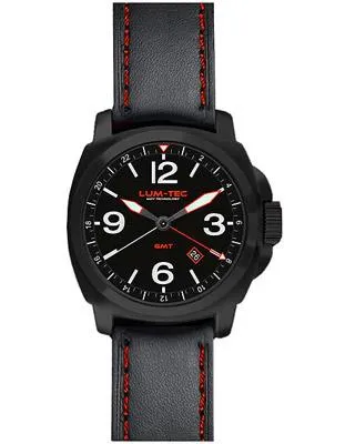 Lum-Tec Mens M-Series GMT Watch - Matte Black w/ Red - 300M Water Resistance