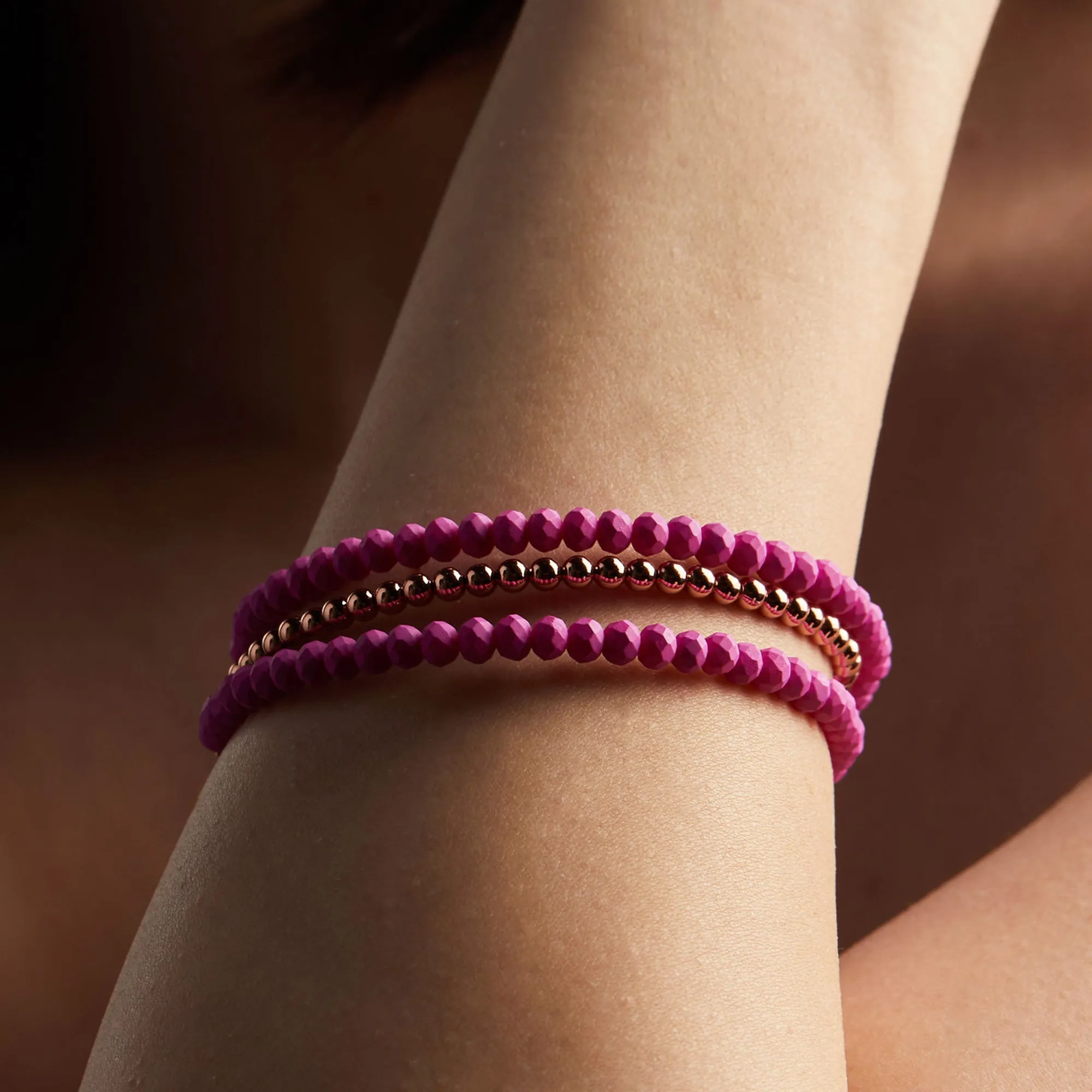 Matte Brilliance Beaded Bangle, Fuchsia