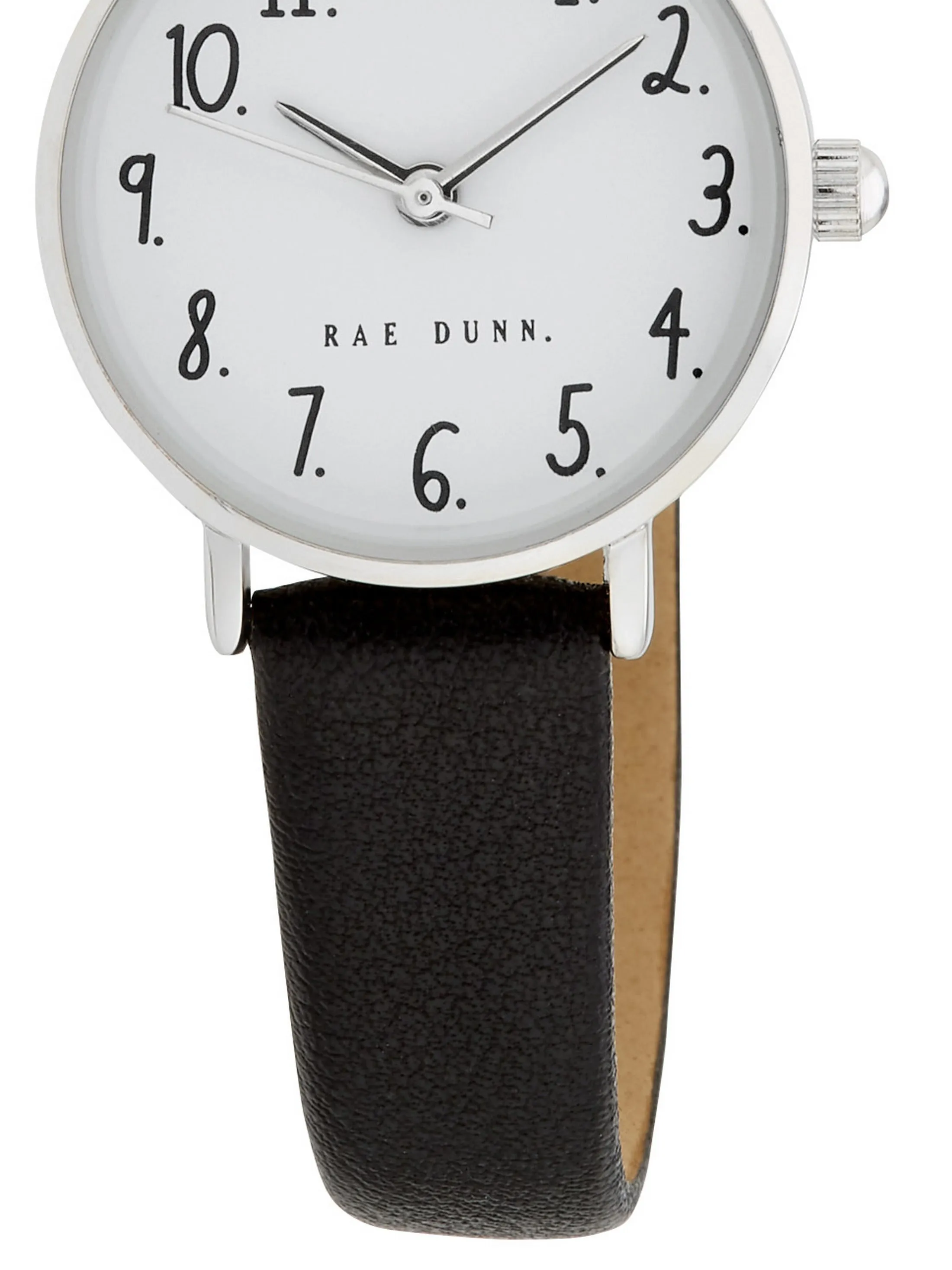 MEGAN Round Face Vegan Leather Strap Watch in Black with Silver, 26mm