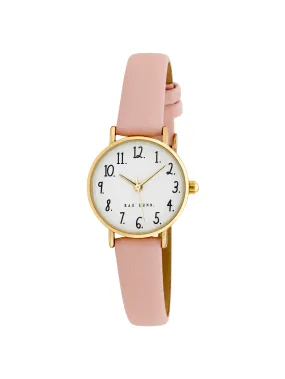 MEGAN Round Face Vegan Leather Strap Watch in Pink with Gold, 26mm