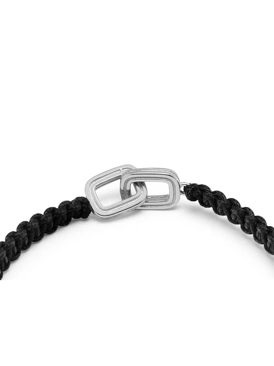 Men's Black String Bracelet with Silver Interlocking Rings