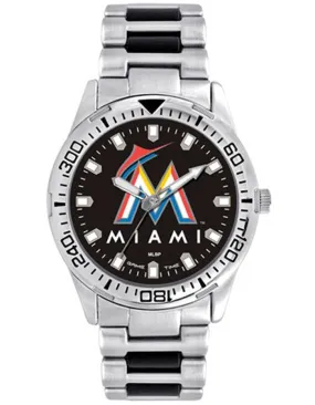 MLB Mens Miami Marlins Heavy Hitter Watch - Bracelet Strap - Color Logo