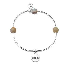 Mom | Soft Bangle Charm Bracelet | Amazonite