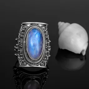 Moonstone Bohemian Ring, Sterling Silver Boho Rings, Birthday Gift for Best Friend, Classy Ring Moonstone Rainbow