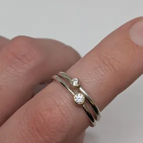 NEW! Moissanite with an 18kt Gold Bezel on a Sterling Silver Stacking Rings by Thea Izzi