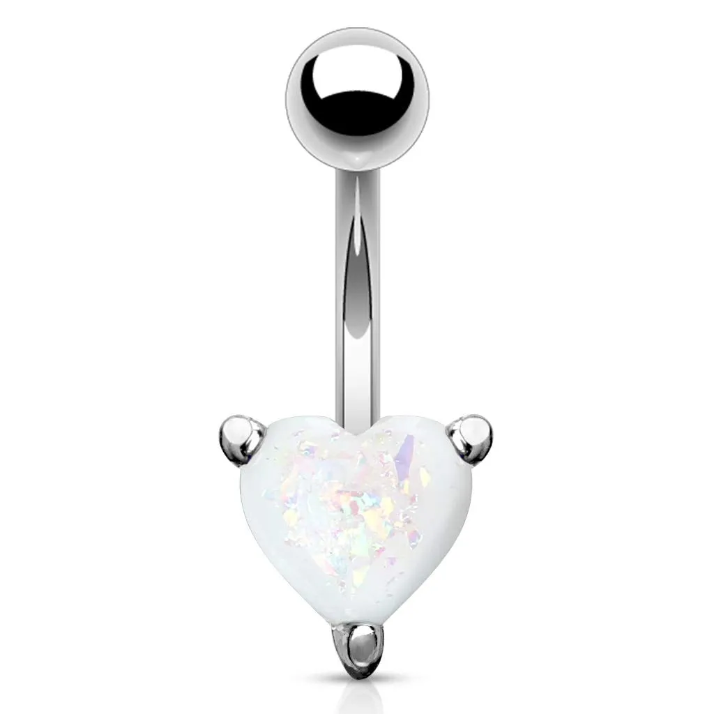 Opal Glitter Heart Prong Set 316L Surgical Steel WildKlass Belly Button Navel Rings