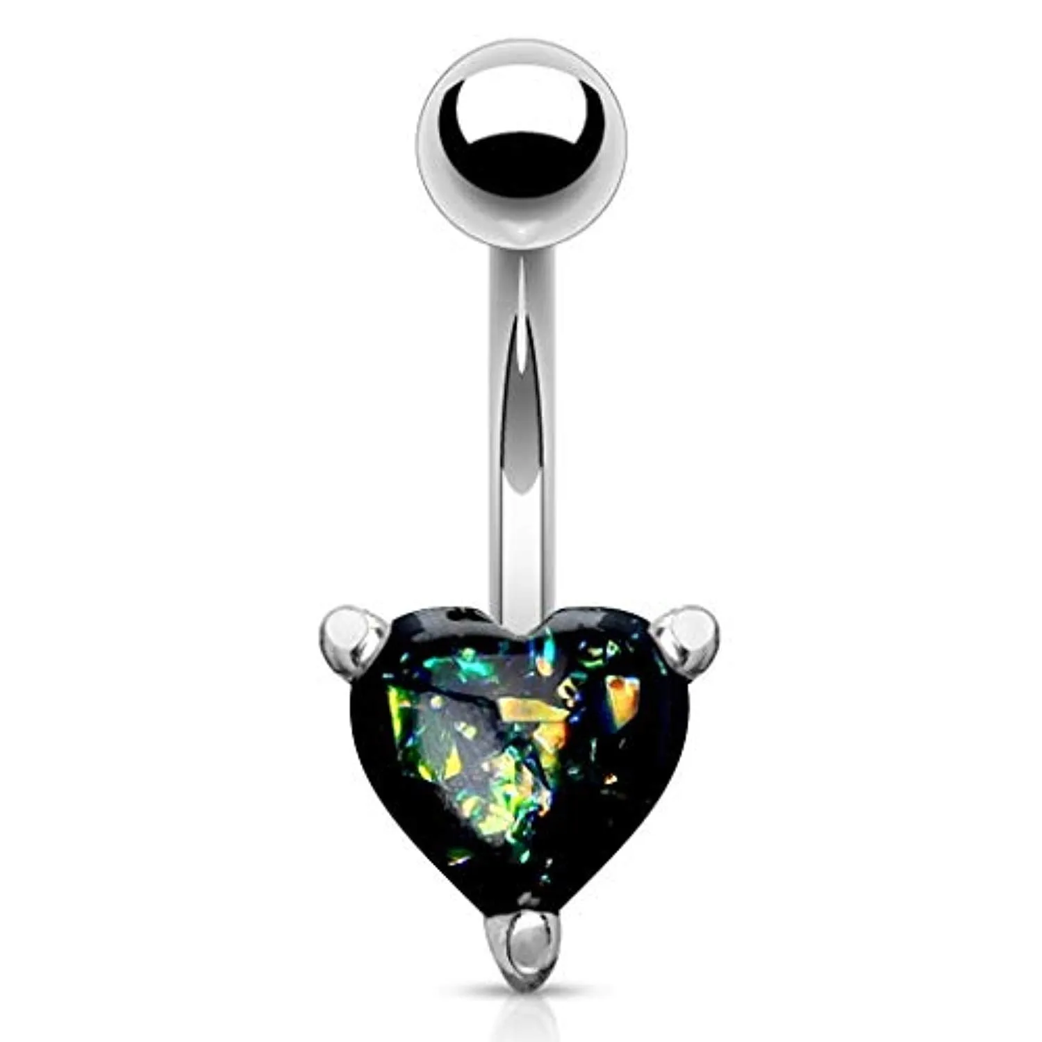 Opal Glitter Heart Prong Set 316L Surgical Steel WildKlass Belly Button Navel Rings