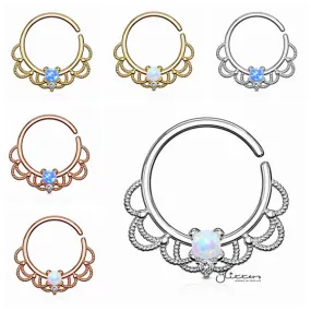 Opal Set Centered Filigree Bendable Hoop Rings for Nose Septum, Daith and Ear Cartilage