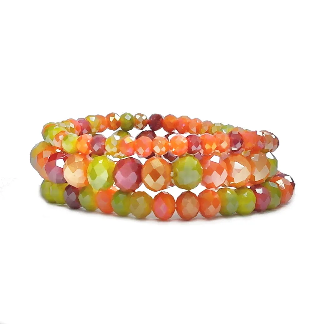 Orange Multi Color Crystal 3 Stretch Bracelets