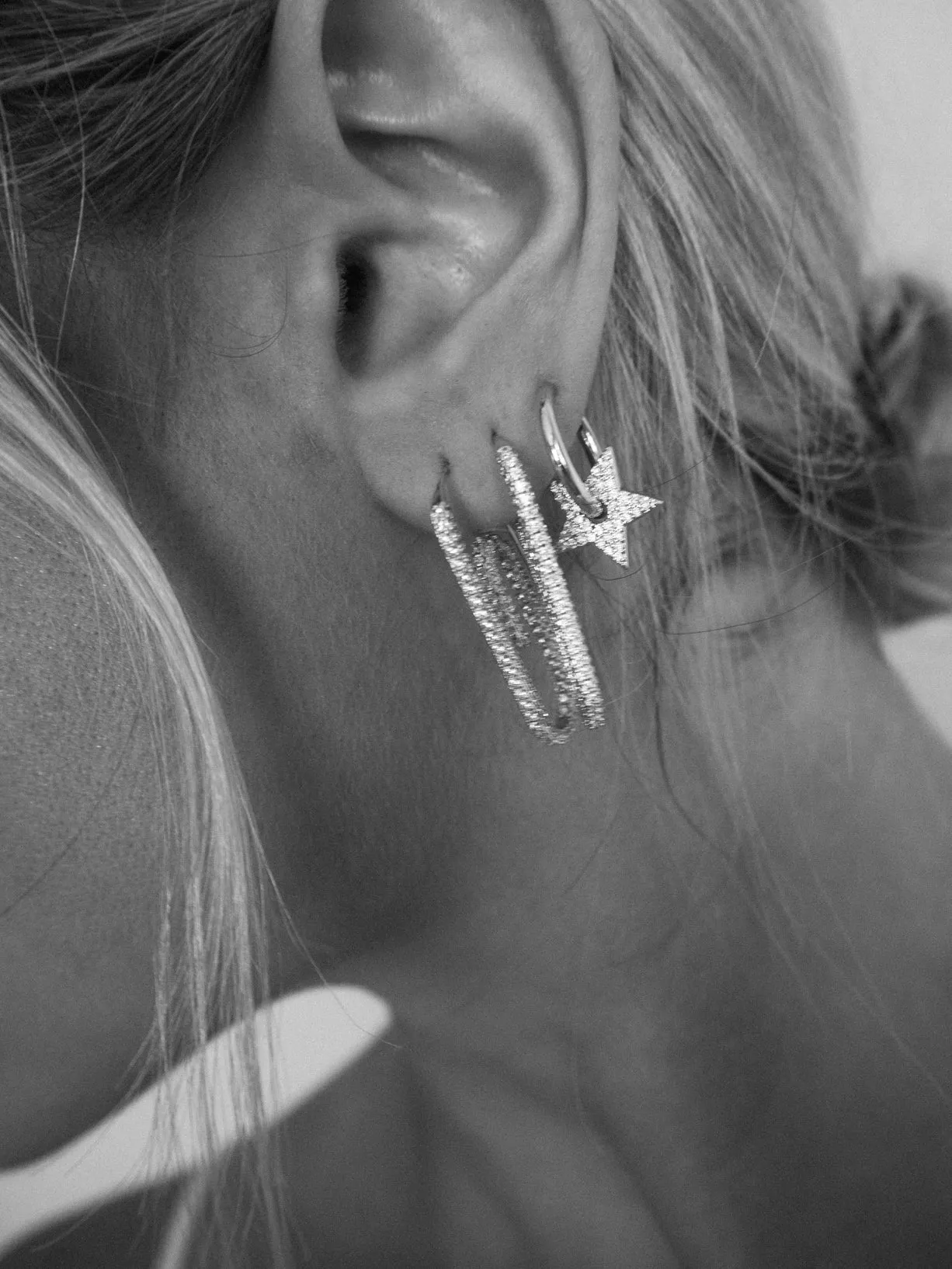 Pave Paper Clip Earrings- Silver