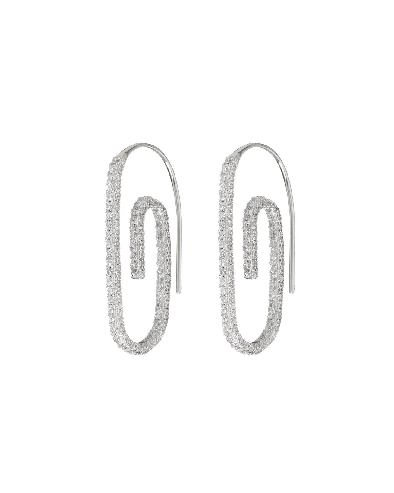 Pave Paper Clip Earrings- Silver