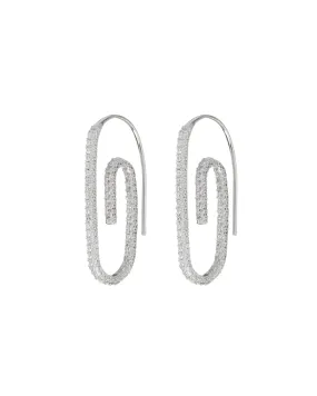 Pave Paper Clip Earrings- Silver