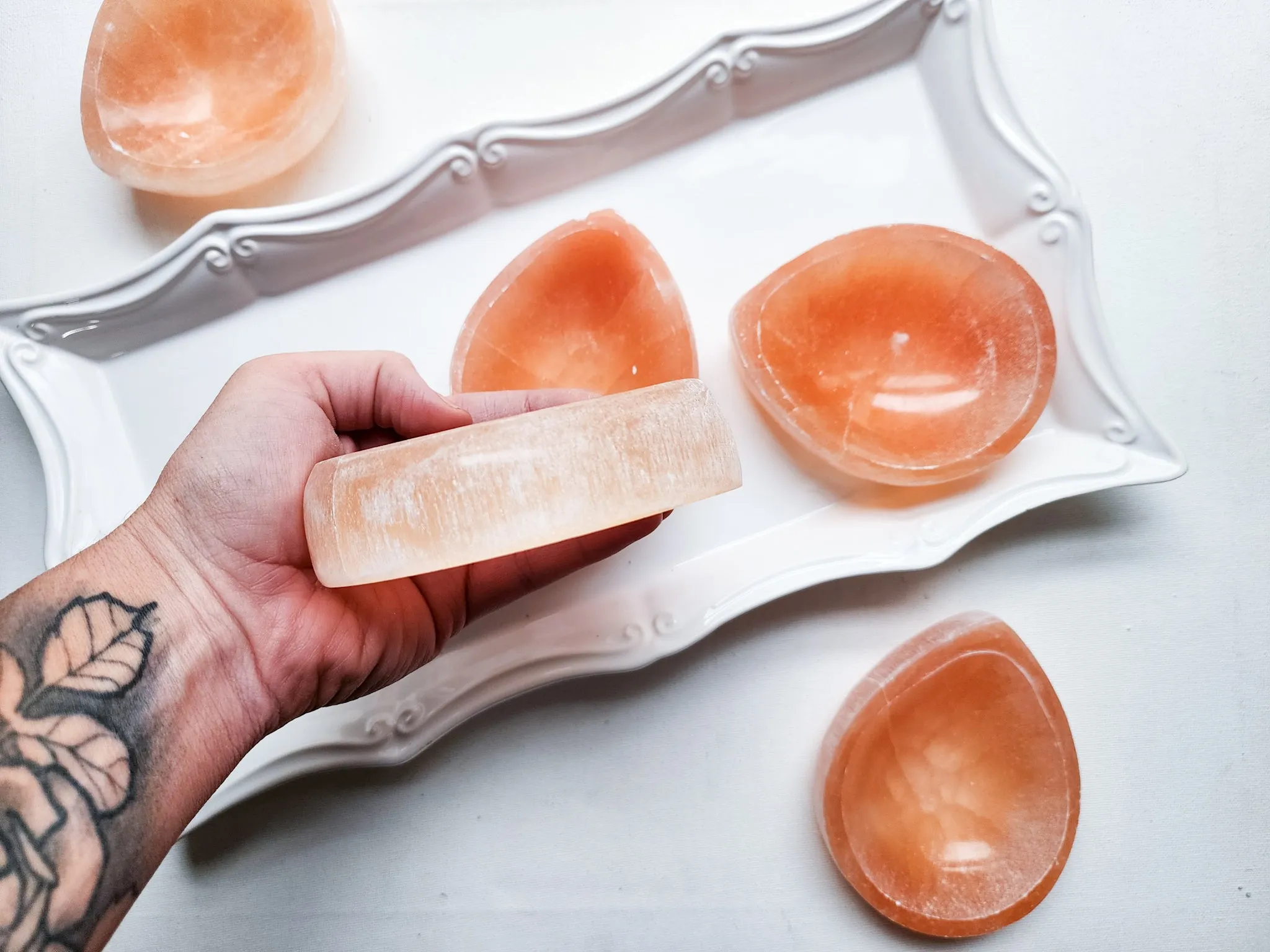 Peach Selenite Dew Drop Bowl