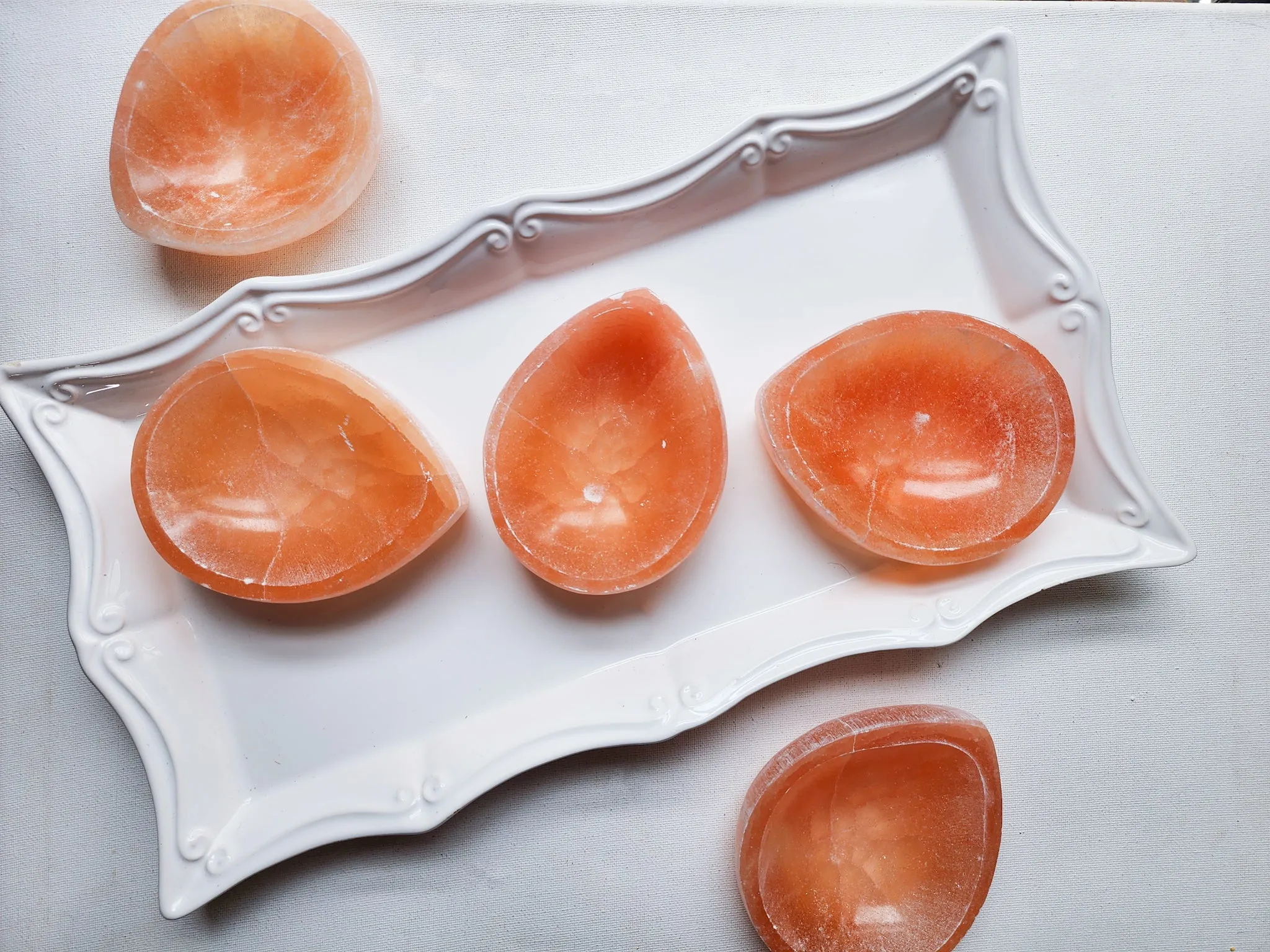 Peach Selenite Dew Drop Bowl