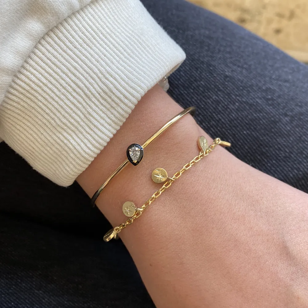 Pear Diamond and Black Enamel Bangle